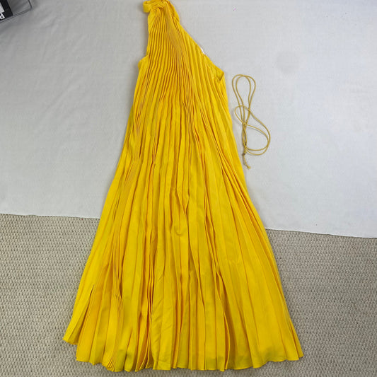 Pleated V-neck wide skirt with straps and pure color