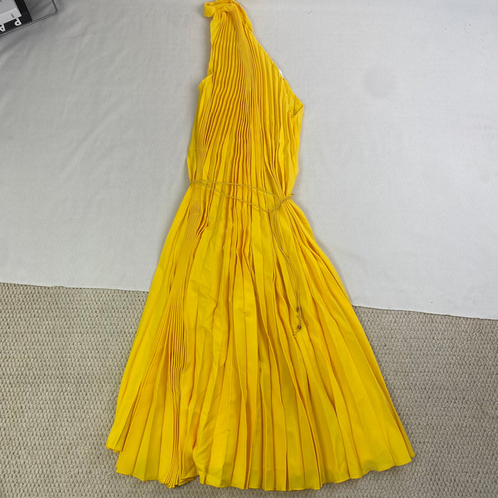 Pleated V-neck wide skirt with straps and pure color