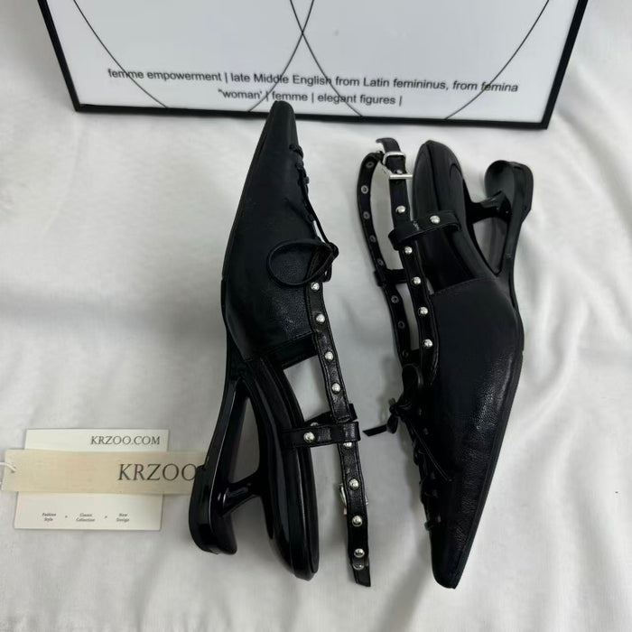 Pointed-Toe Closed-Toe Sandals with Bow Detail