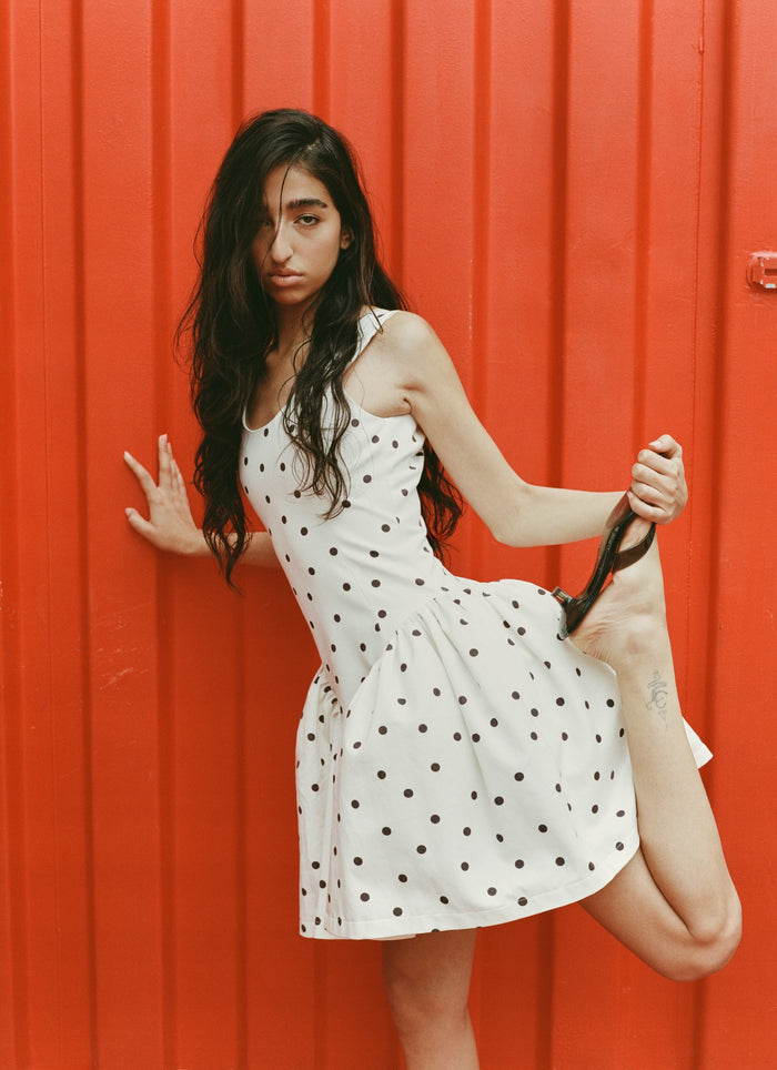 Eliza Faulkner Designs Inc. COMING SOON - Polka Dot Poppy Dress in Cookies and Cream