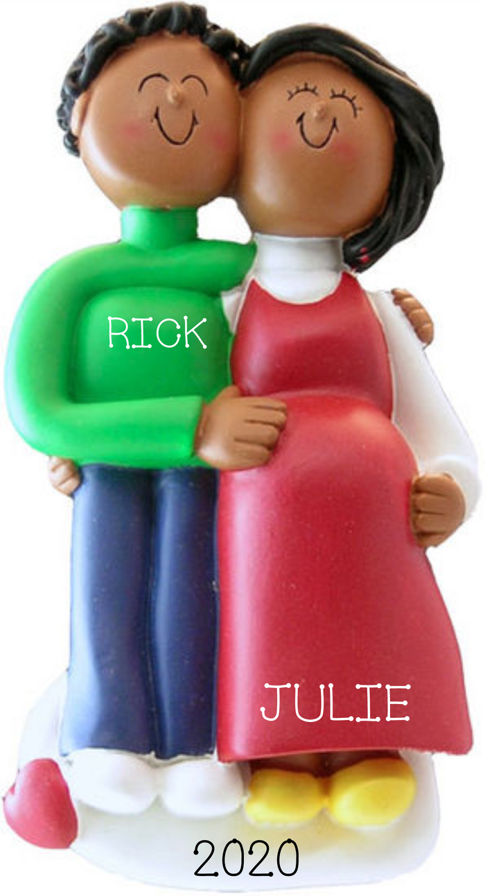 Pregnant/Expecting Couple, Dark skin, African American Couple, Personalized Ornament