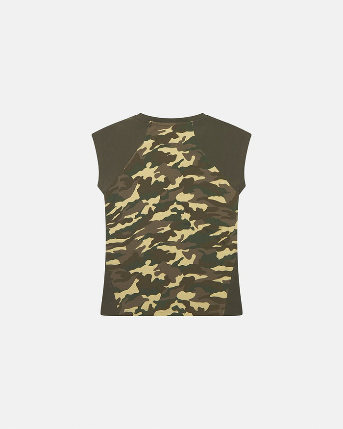 PRETTY BABY TEE GREEN - green camo baby tee, back view - Cold Culture
