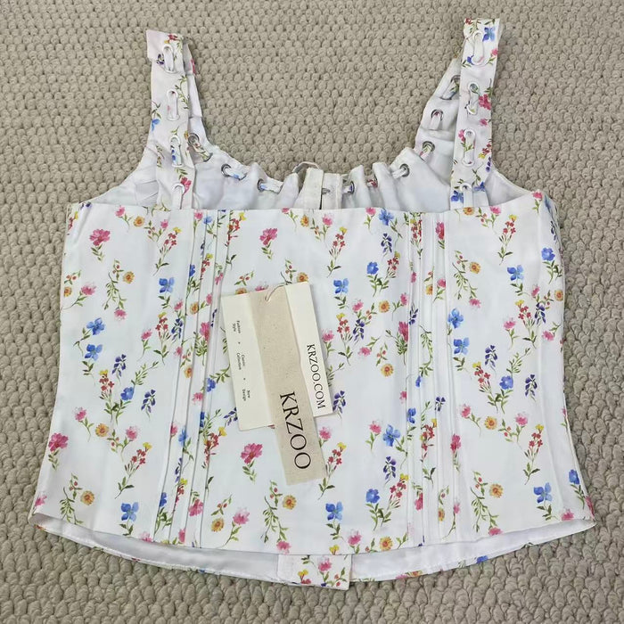 Printed halter-neck short-sleeved top