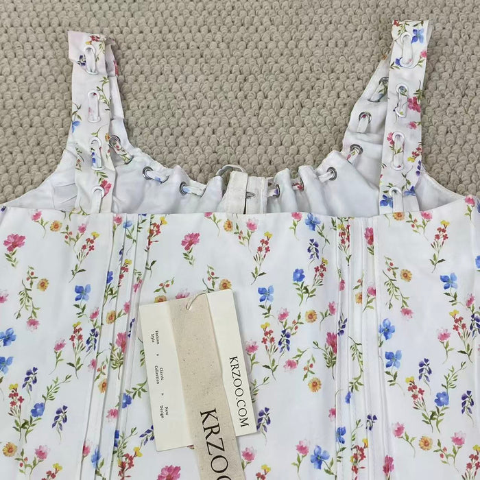 Printed halter-neck short-sleeved top