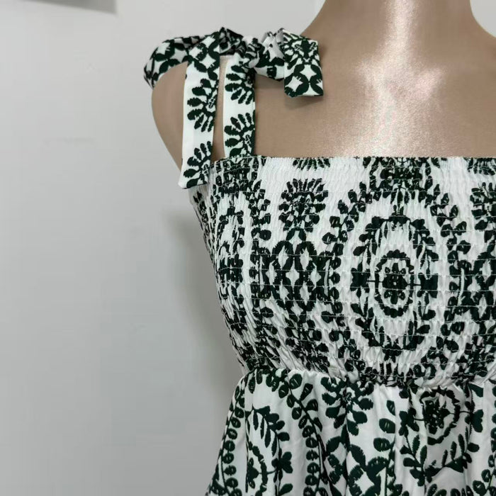 Printed Sleeveless Strappy Dress with Slit