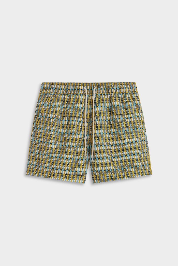 Venroy Printed Swim Short - Blue/Golden Geo