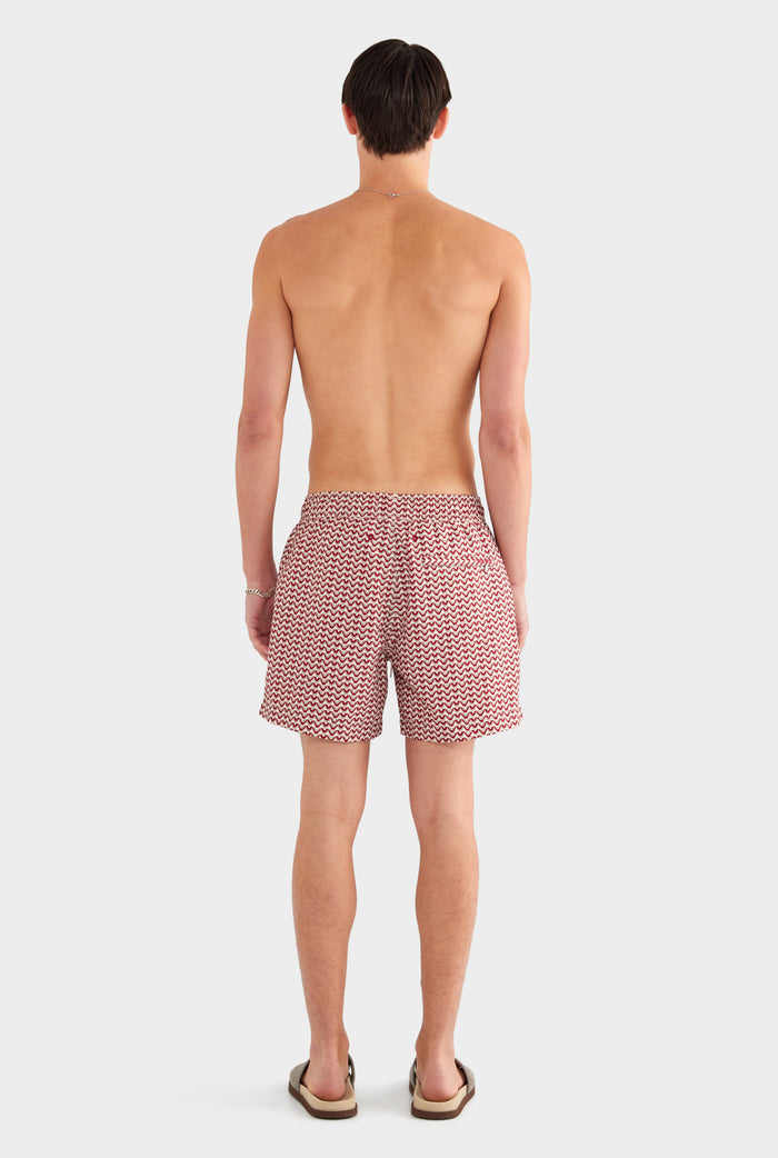 Printed Swim Short - Burnt Red/Soft Gray/Off White V Monogram - XS