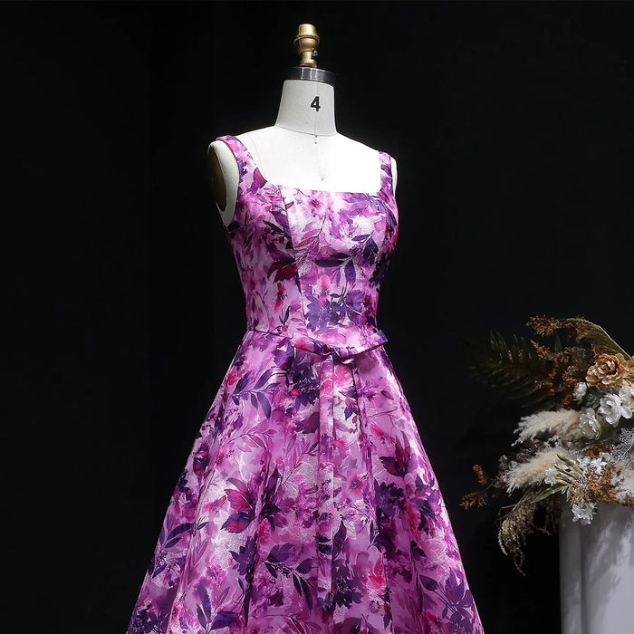 Purple Floral A-Line Open Back Homecoming Dress RM129 Sheer Fairy