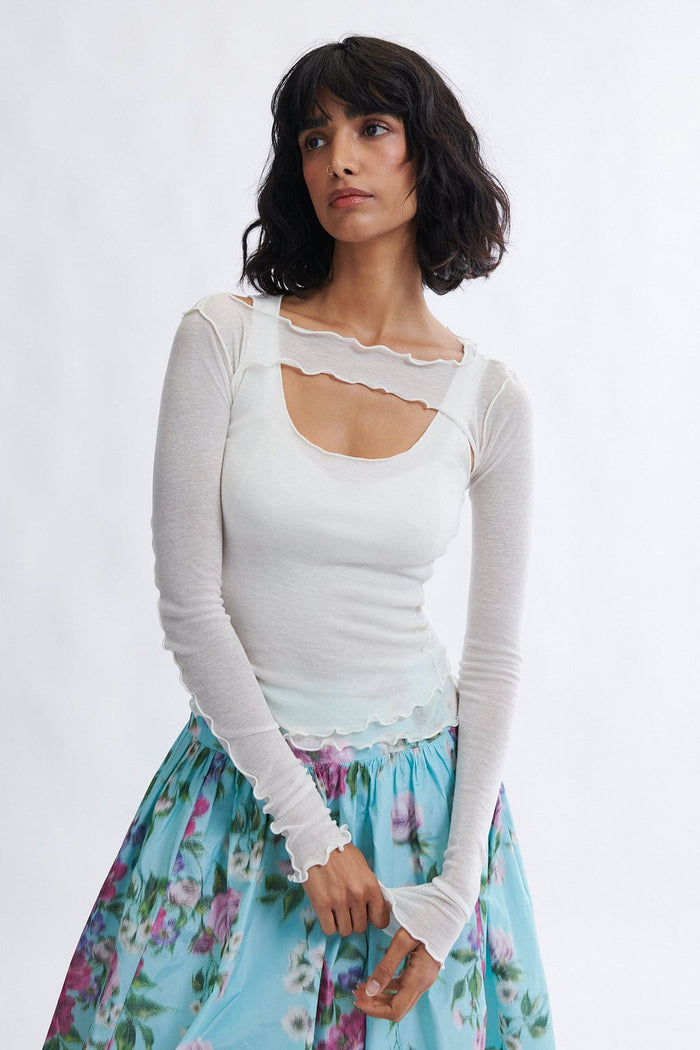 Eliza Faulkner Designs Inc. Quincy Longsleeve Microknit Shrug Off White