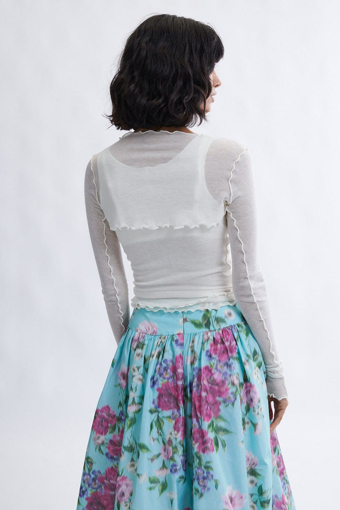 Eliza Faulkner Designs Inc. Quincy Longsleeve Microknit Shrug Off White
