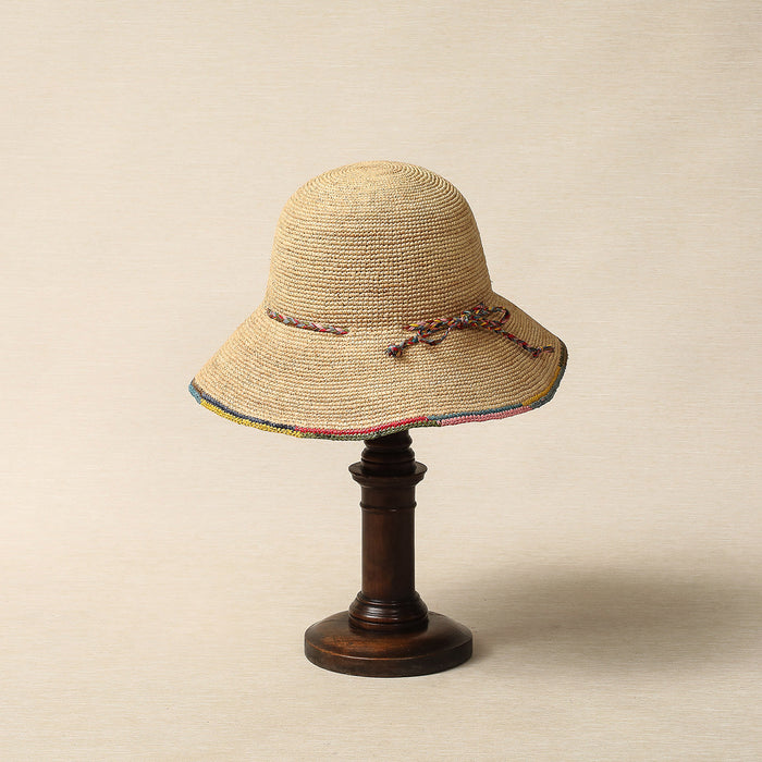 Raffia Cloche Hat with Multi Color Trim
