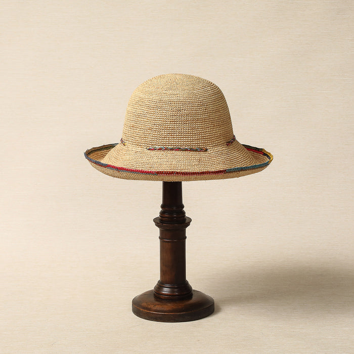 Raffia Cloche Hat with Multi Color Trim