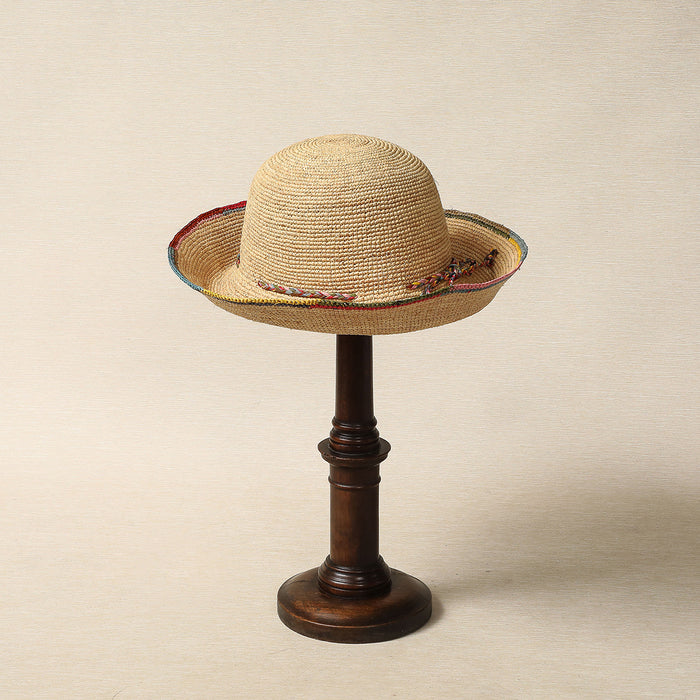 Raffia Cloche Hat with Multi Color Trim