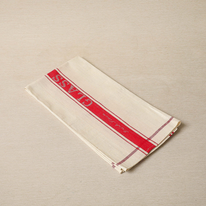 Red stripe Irish linen glass drying cloth c. 1930