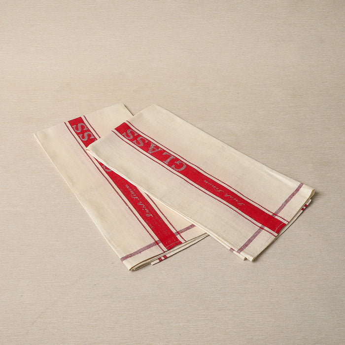 Red stripe Irish linen glass drying cloth c. 1930