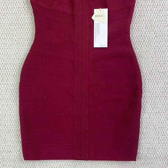 Red wine-colored tight V-neck low-cut dress