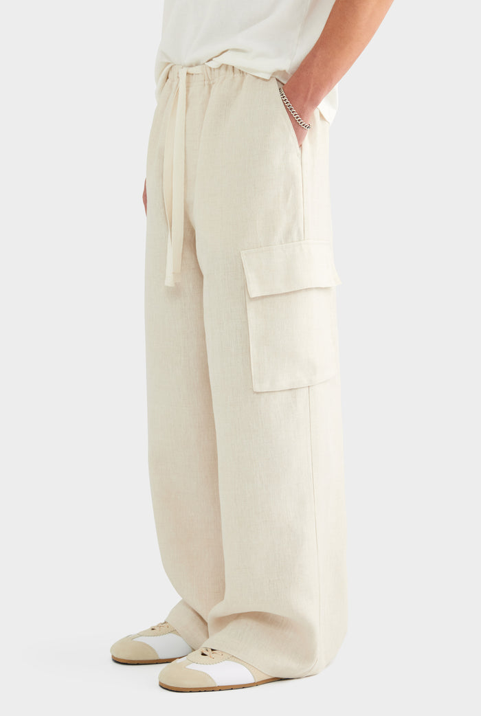 Relaxed Linen Cargo Pant - Sand - XS