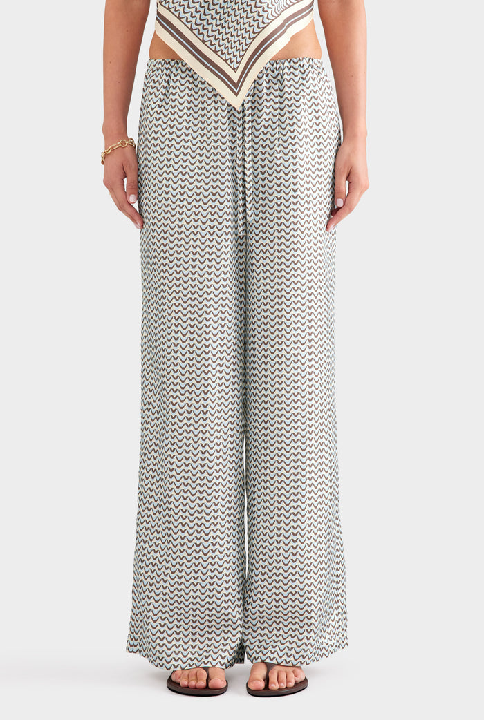 Relaxed Silk Drawstring Pant - Cream/Brown/Blue V Monogram