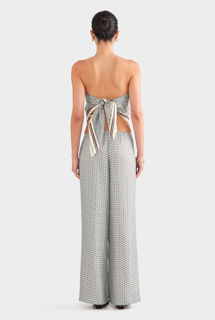 Relaxed Silk Drawstring Pant - Cream/Brown/Blue V Monogram