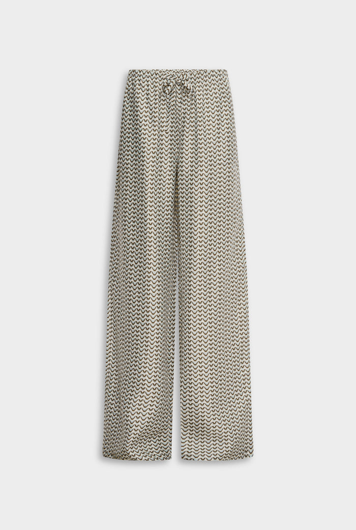 Venroy Relaxed Silk Drawstring Pant - Cream/Brown/Blue V Monogram