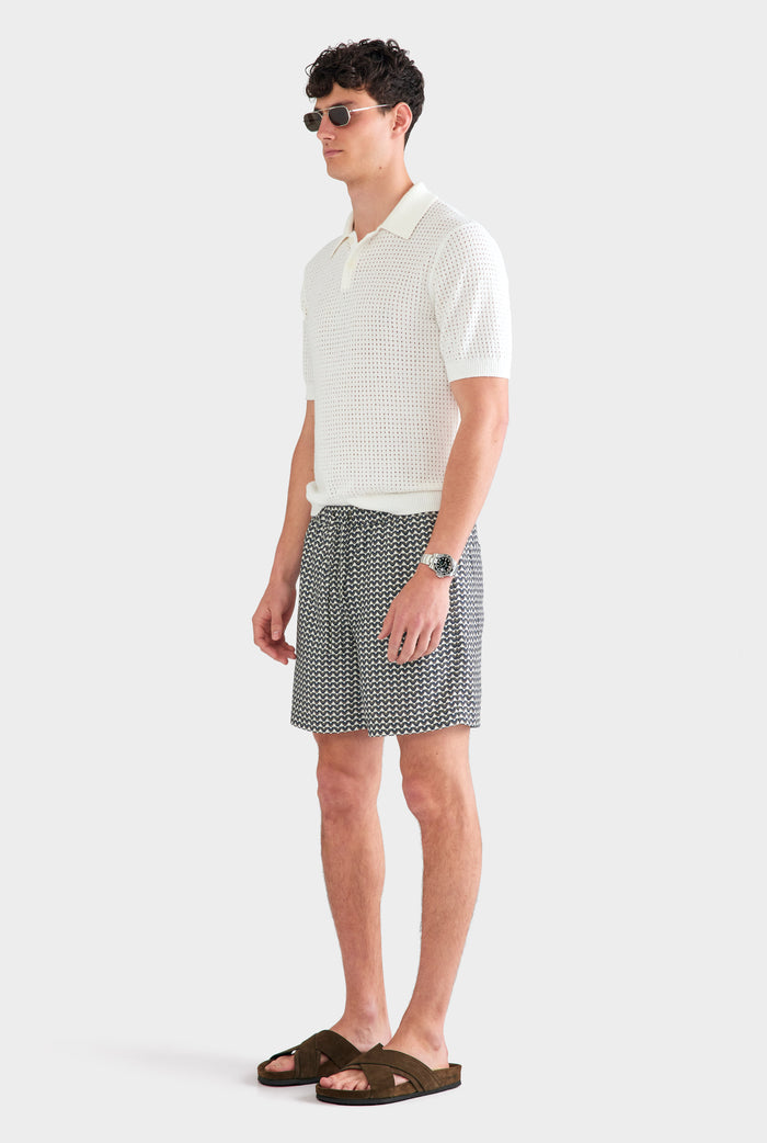 Relaxed Tencel Short - Cream/Navy/Brown V Monogram