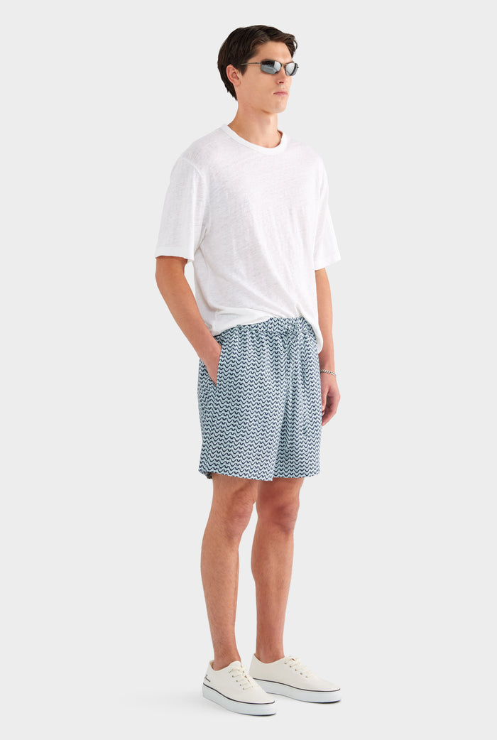 Relaxed Tencel Short - Navy/Cement V Monogram - XS
