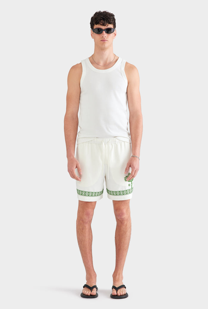 Relaxed Tencel Short - Off White/Ivy Green
