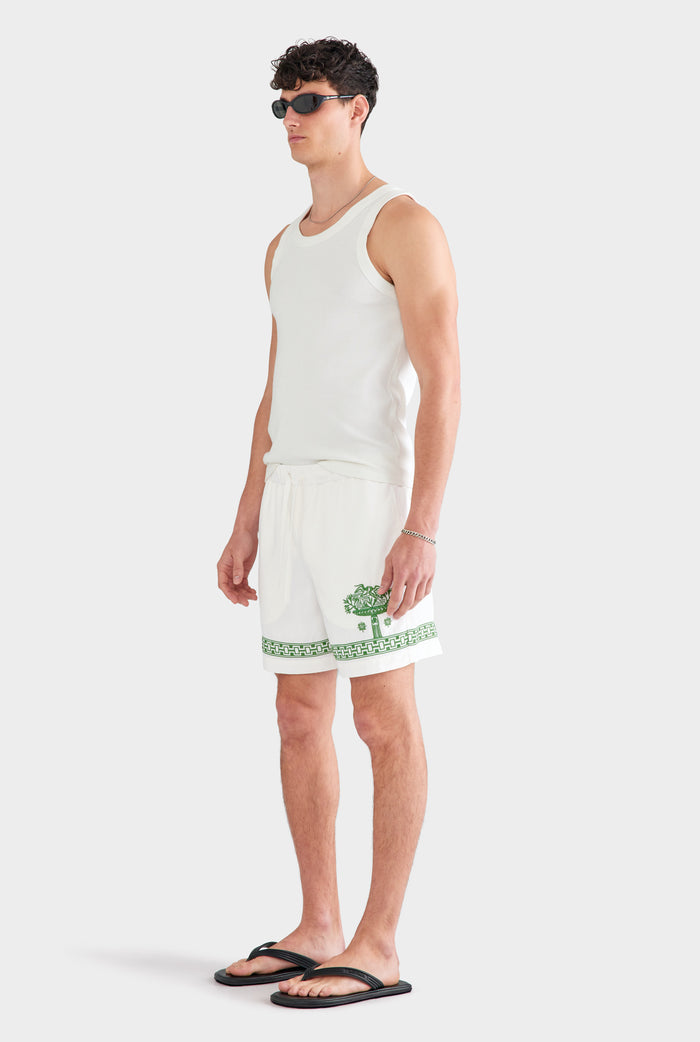 Relaxed Tencel Short - Off White/Ivy Green
