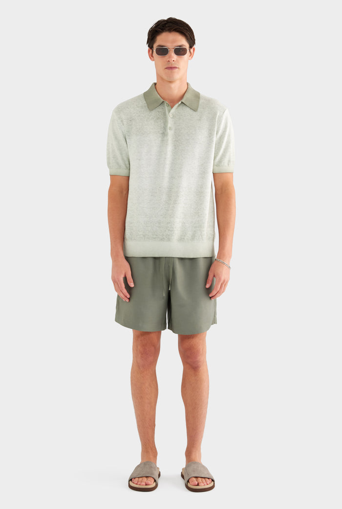 Reverse Printed Knit Polo - Dried Sage - XS