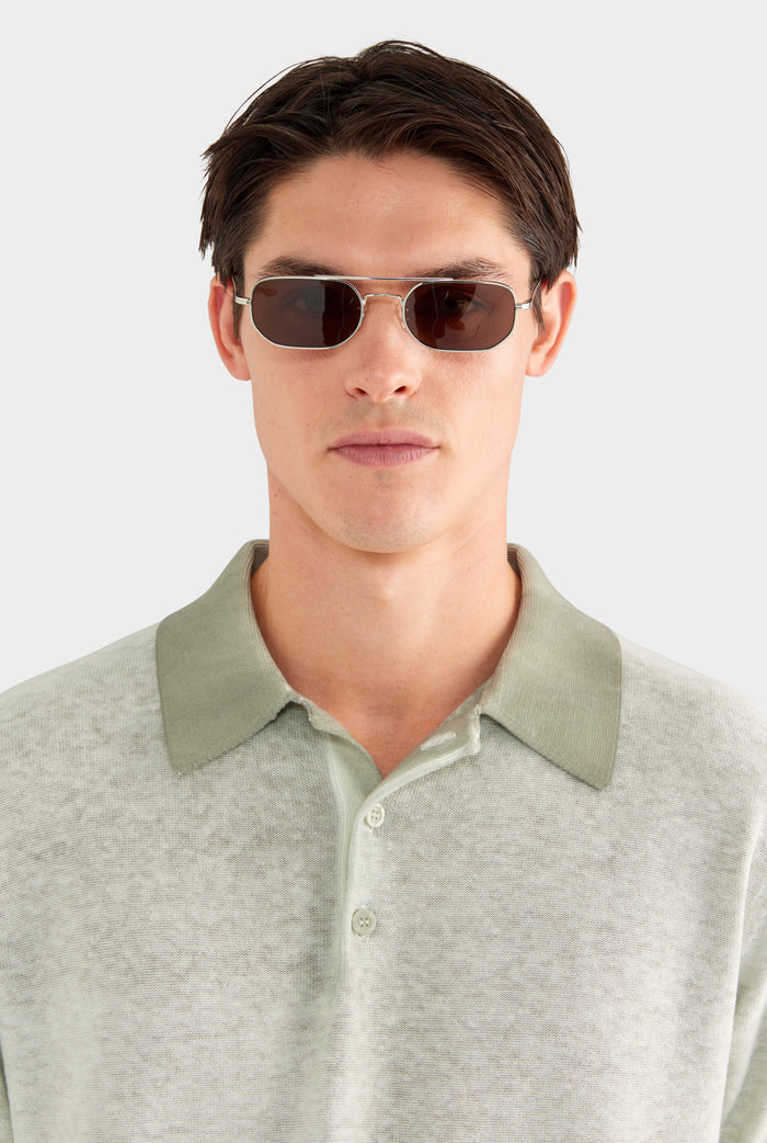 Reverse Printed Knit Polo - Dried Sage - XS