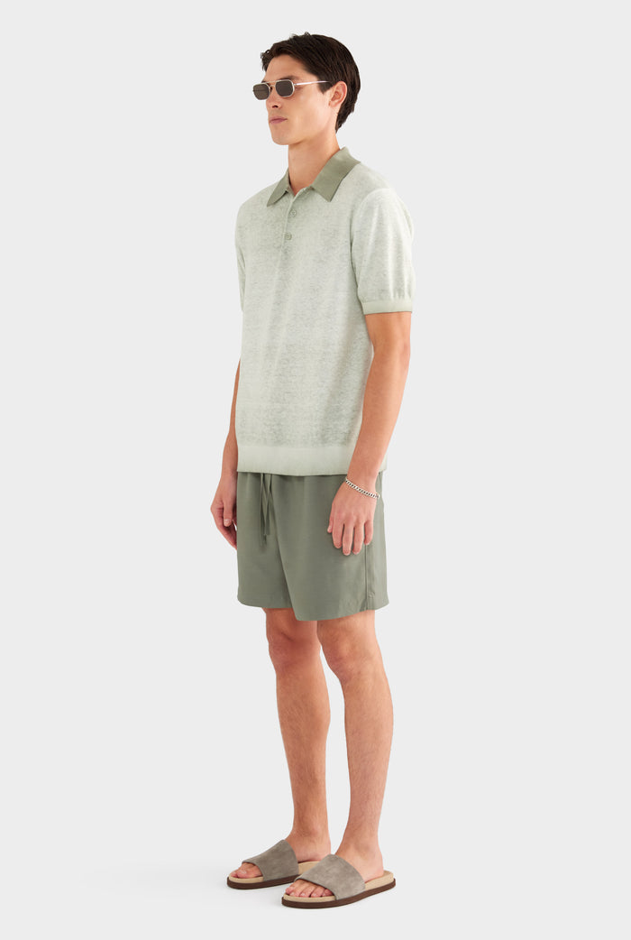 Reverse Printed Knit Polo - Dried Sage - XS