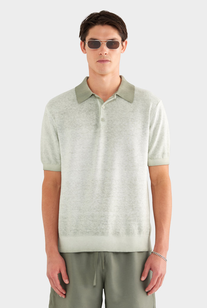 Reverse Printed Knit Polo - Dried Sage - XS