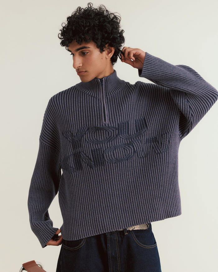 Rib Knit Quarter Zip | Dark Navy