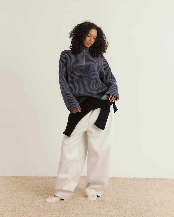 Rib Knit Quarter Zip | Dark Navy