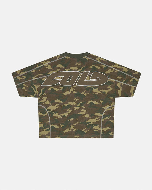 ROLLER TEE CAMO GREEN - green camo tee, back view - Cold Culture