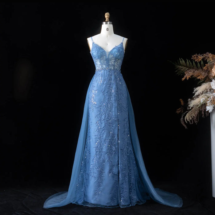 Romantic Blue Sheer Bodice Prom Dress with Train SH191 Sheer Fairy