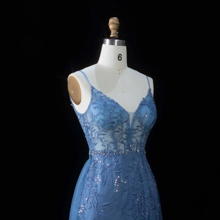 Romantic Blue Sheer Bodice Prom Dress with Train SH191 Sheer Fairy
