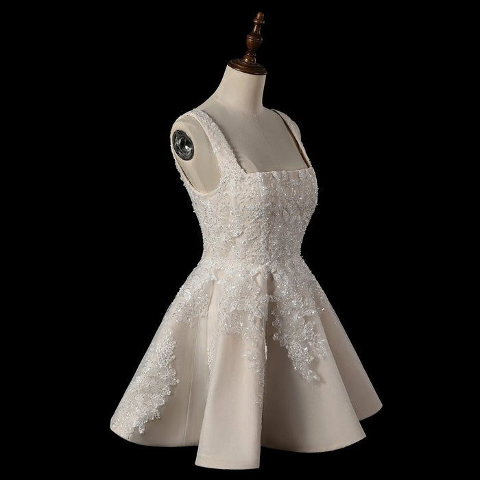 Romantic Champagne Lace Wedding Dress with Tulle Skirt SW725 Sheer Fairy