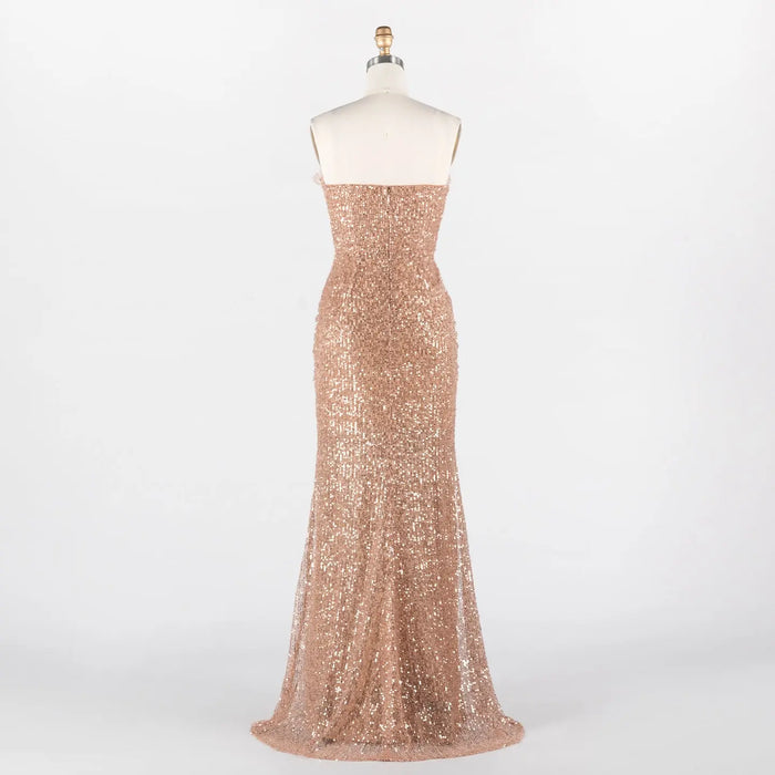 Rose Gold Sequin Strapless Draped Column Mermaid Evening Gown ST017 Sheer Fairy