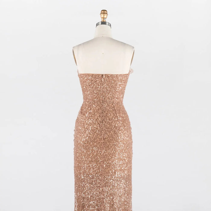 Rose Gold Sequin Strapless Draped Column Mermaid Evening Gown ST017 Sheer Fairy