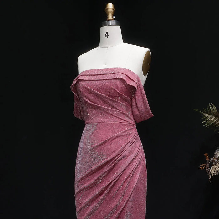 Rose Pink Off The Shoulder Mermaid Prom Dress SH629 Sheer Fairy