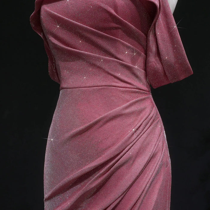 Rose Pink Off The Shoulder Mermaid Prom Dress SH629 Sheer Fairy