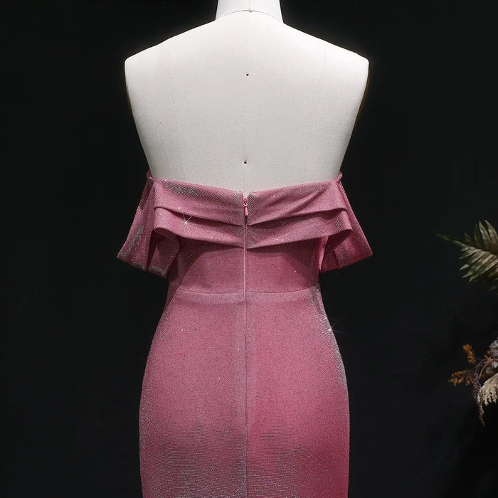 Rose Pink Off The Shoulder Mermaid Prom Dress SH629 Sheer Fairy
