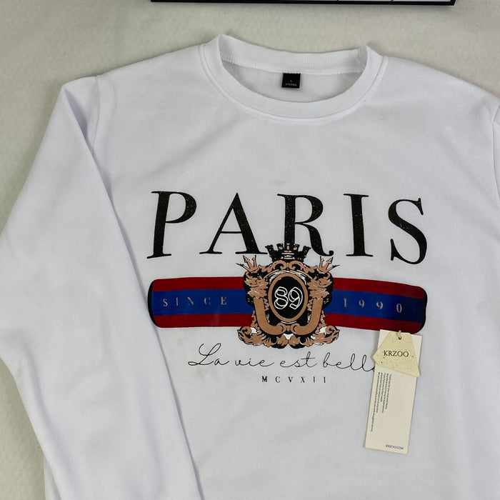 Round-neck long-sleeve printed fleece top