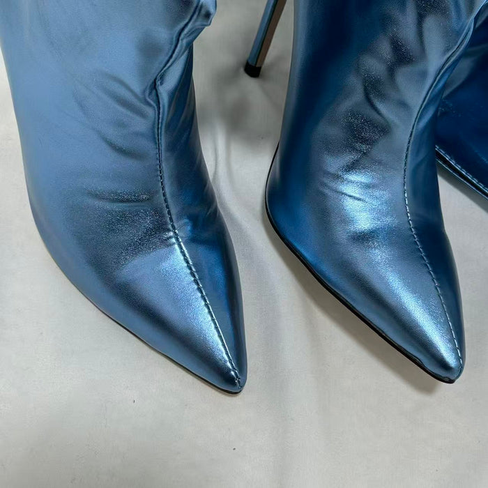 Ruched Pointed-Toe Over-the-Knee Boots