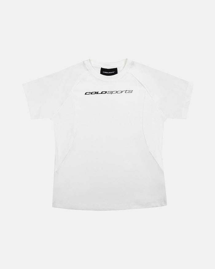 RUN CLUB TEE WHITE - white fitted sport tee, front view - Cold Culture