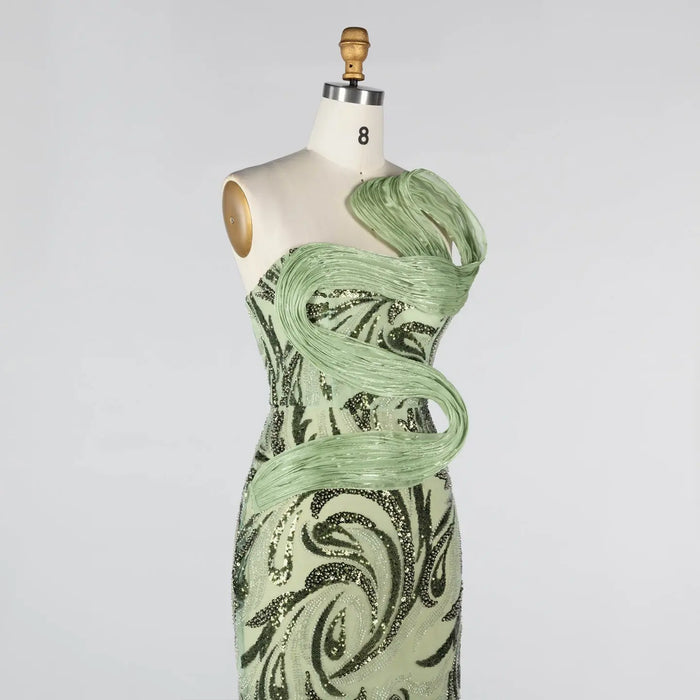 Sage Green Sculpted Bodice Embellished Mermaid Evening Gown ST018 Sheer Fairy