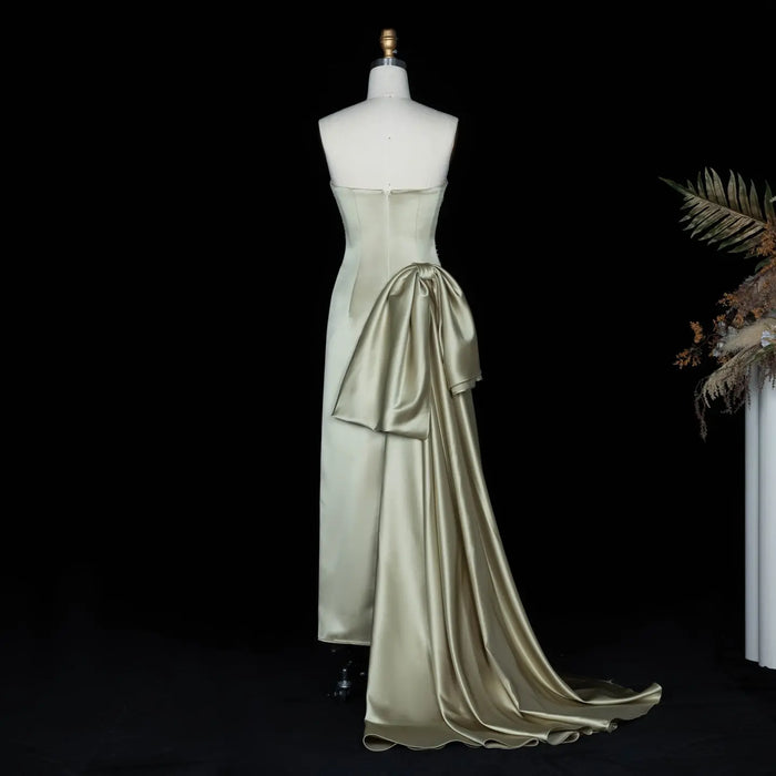 Sage Green Strapless Sequin Evening Dress with Oversized Satin Bow Train SS664 Sheer Fairy