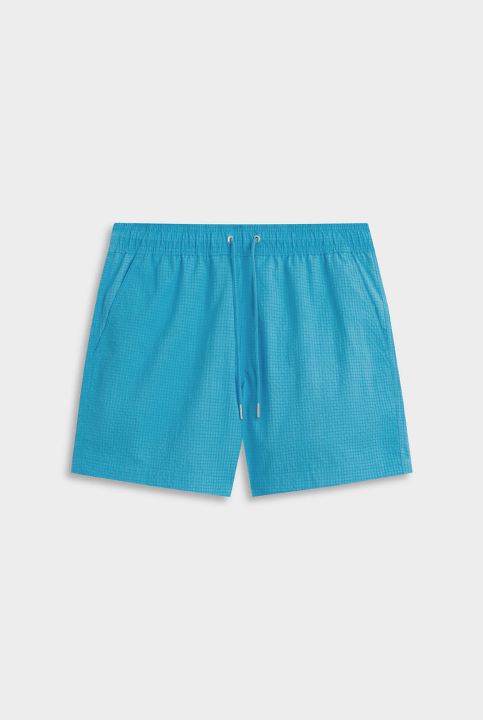 Venroy Seersucker Solid Swim Short - Aquarius Blue