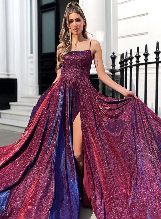 Sequin Laceup A line Formal Dresses